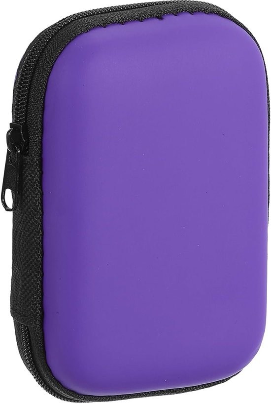 Hoesjes, bekabelde hoofdtelefoonbox, EVA-oordopjes-etui met ritssluiting en netvak voor USB-kabel, hoofdtelefoon, paars