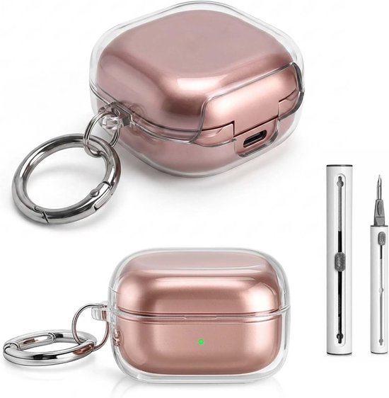Hoesjes, compatibel met Samsung Galaxy Buds4, transparante TPU-beschermhoes, oortelefooncase met karabijnhaak en reinigingsstift, voor tas, rugzak, reizen en dagelijks gebruik