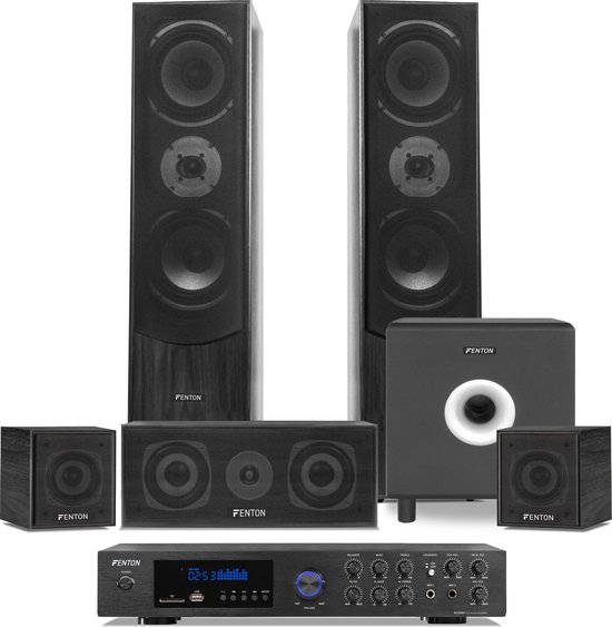 Home Cinema set van Fenton met Bluetooth, 5 speakers (zwart), een 10 actieve subwoofer en van Fenton