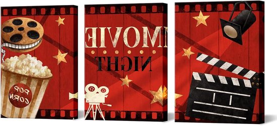 Home Theater Muurdecoratie - Film Kunst Prints - Media Kamer Decoratie - Waterdicht Canvas - 30 cm x 3 stuks van Merkloos