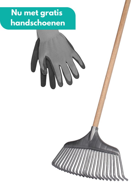 HomGar – Bladhark voor harken – Gazonhark – Grashark – Handhark - 23 tanden met steel 120 cm - Kunststof – Extra stevig - Nu met GRATIS tuinhandschoenen van HomGar