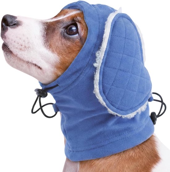 Hondenoorbeschermers voor geluidsbescherming - kalmerende hoodie voor angstverlichting, anti-kras ooromslag voor verzorging, föhnen en vuurwerkbescherming (blauw, S)