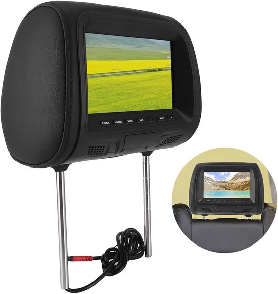 Hoofdsteun Monitor - Auto Entertainment - Reis Vermaak - HD Breedbeeld - 7 Inch Scherm - Zwart