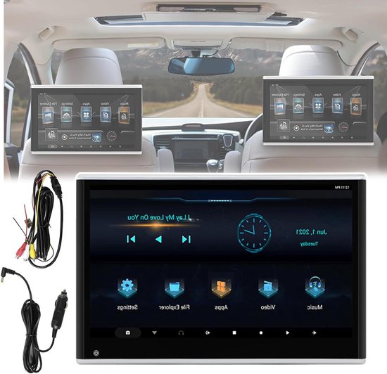 Hoofdsteun Multimedia Scherm - Achterbank Monitor - Reizen Vermaken - HD IPS Touchscreen - 11.6 inch - Meerkleurig