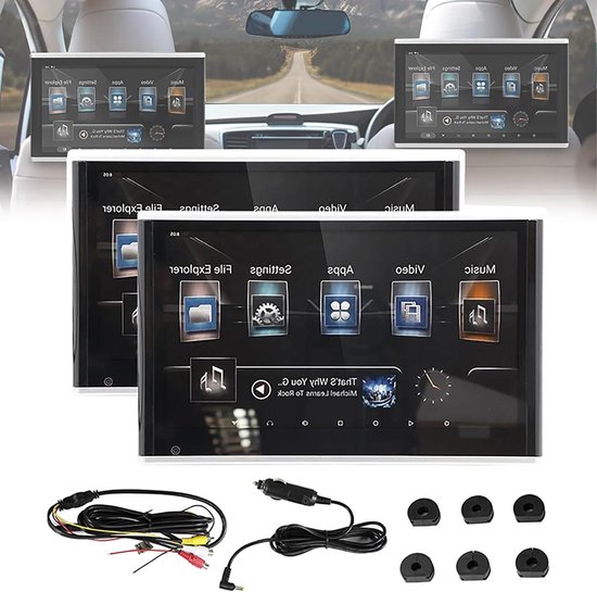 Hoofdsteun Videospeler - Auto TV - Achterbank Entertainment - IPS Touchscreen - 101 inch - Zwart