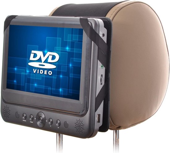 Hoofdsteunhouder DVD-speler - Monitor houder - Comfortabel kijken - Verstelbaar klittenband - 7 inch schermen - Zwart