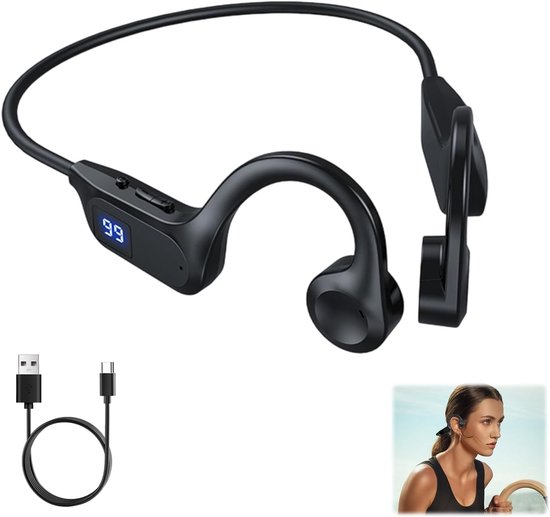 Hoofdtelefoon, beengeleiding, bluetooth, draadloos, met V5.2-technologie, hifi, stereo, microfoon, HD, waterdicht design, IP65, looptijd, 15 uur, sporthoofdtelefoon, waterdicht, voor hoofdtelefoon