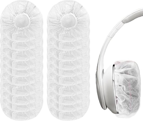 hoofdtelefoonafdekking, 100 stuks, wit, elastisch en rekbaar, hygiënische beschermhoezen voor hoofdtelefoon (8-13 cm), ideaal voor thuis, sport en kantoor
