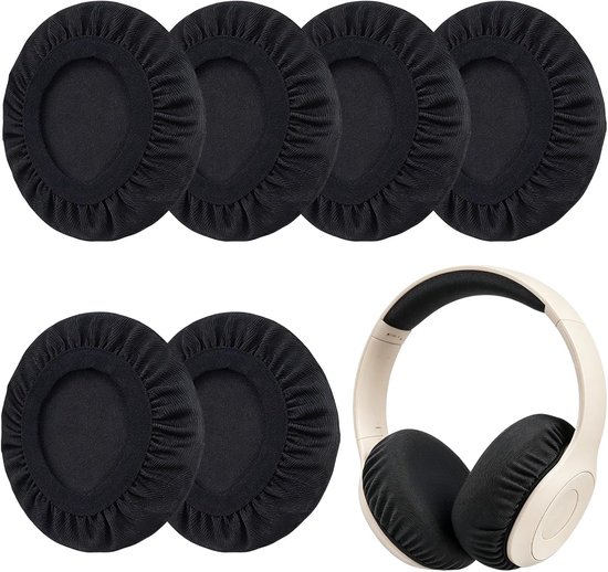 Hoofdtelefoonbescherming en hoes, 6 stuks rekbare en wasbare gebreide stoffen afdekkingen voor 6 tot 8 cm headsets, herbruikbare hoes ter bescherming tegen vuil (zwart)