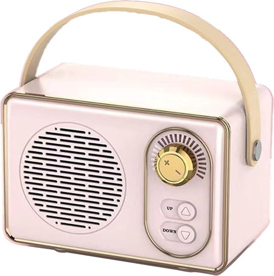 Hoogwaardige Retro Bluetooth speake - Bluetooth speaker - met Ultra Lange Batterijduur - Roze van Merkloos