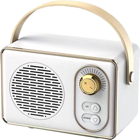 Hoogwaardige Retro Bluetooth speake - Bluetooth speaker - met Ultra Lange Batterijduur - Wit van Merkloos