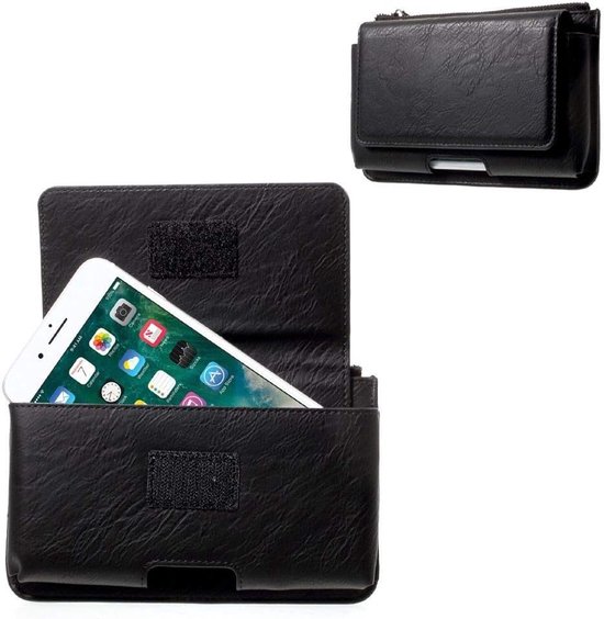 Horizontal Belt Case met Phone Holder Pouch & Binnenzak met Rits voorE-TEL M4 ELEGANT (2020) - Zwart
