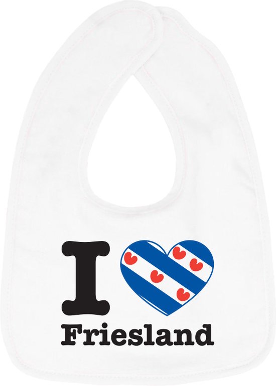 Hospitrix Baby Slabbetje met Tekst I Love Friesland" | 0-3 maanden | Wit | Cadeau voor Zwangerschap | Provincies Nederland | Friesland van Hospitrix