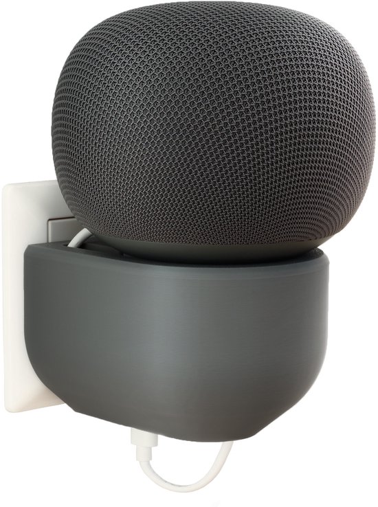 Houder voor Google Home speaker - Wandhouder voor stopcontact - Met kabelbeheer - Grijs
