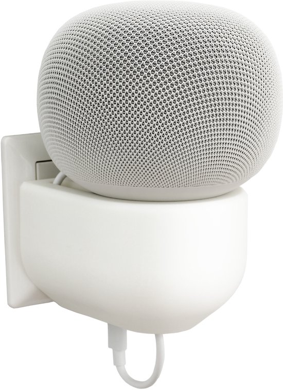 Houder voor Google Home speaker - Wandhouder voor stopcontact - Met kabelbeheer - Wit