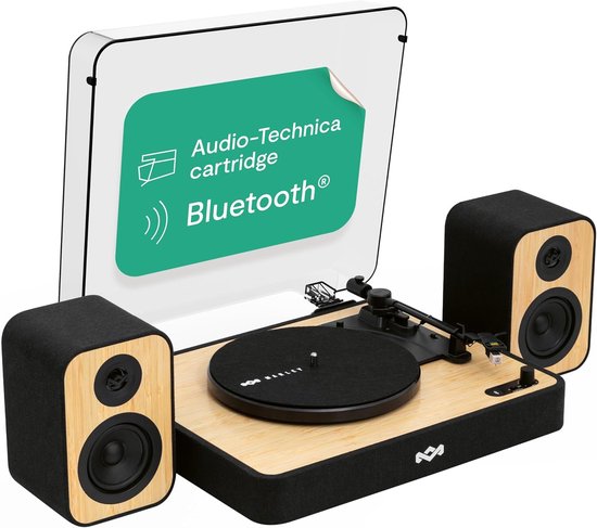 House of Marley Revolution Bluetooth Platenspeler met Passieve Boekenplank Speakers - LP Speler - Auto-stop - Ingebouwde Stofkap - Audio Technica Element - Vinyl - Gemaakt van Duurzame Materialen