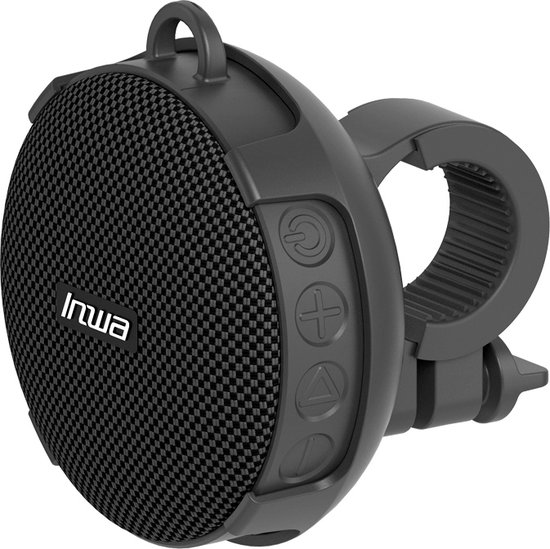 HR Goods - Inwa Draagbare Mini Outdoor Bluetooth Speaker - Waterbestendig - Stuurbevestiging - Zwart - Inclusief karabijnhaak voor ophangen speaker van HR Goods