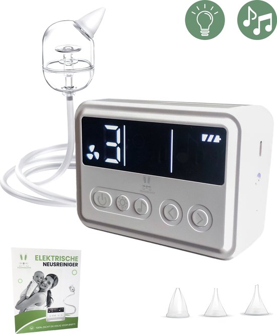 Hunnybunny® Elektrische Neusreiniger voor Baby’s met 3 Muziekjes en Licht – Neuspeer - Aspirator - Neuszuiger - 9 Zuigkrachten van Hunnybunny