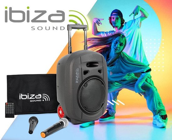 Ibiza PORT8UHF-MKII-TWS - draagbaar geluidssysteem met TWS en UHF-microfoon - 8 inch - Bluetooth - MP3 - artiesten - TWS-stereo van Merkloos