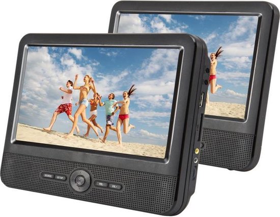 ICON - Draagbare dvd-speler auto - 9 inch - 2 schermen - USB - incl. Montagebeugels - Mini hoofdtelefoons - Reistas