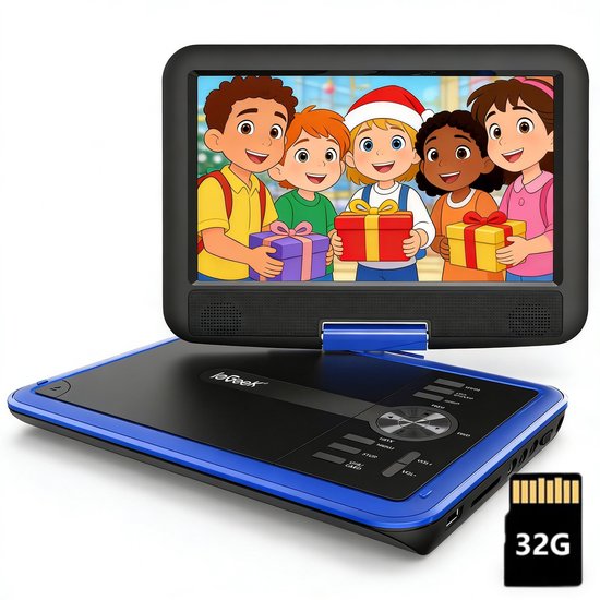 ieGeek Draagbare DVD Speler Auto - 11.5 Inch - 9,5 Inch Oogbeschermend Scherm - mit 32GB Karrt - TV/USB/SD - Draaibaar Scherm - 5 Uur Oplaadbare Batterij - voor Kinderen en in de Auto - Blauw