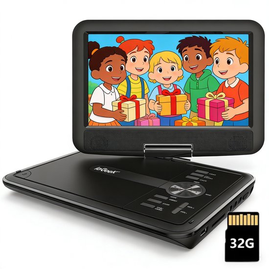 ieGeek Draagbare DVD Speler Auto - 11.5 Inch - 9,5 Inch Oogbeschermend Scherm - mit 32GB Karrt - TV/USB/SD - Draaibaar Scherm - 5 Uur Oplaadbare Batterij - voor Kinderen en in de Auto - Zwart