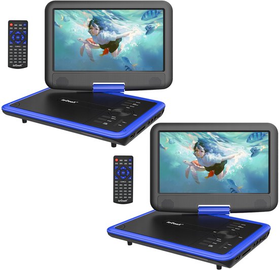 ieGeek IK-902 11" Portable dvd speler met 9" groot HD-draaischerm, 6 uur oplaadbare batterij, ondersteuning voor USB/SD-kaart/Sync TV en meerdere schijfformaten, geen regiobeperking, luidspreker met hoog volume, blauw - 2 stuks van ieGEEK