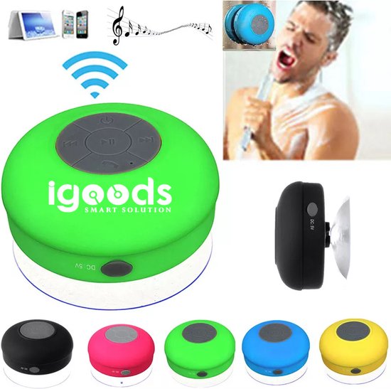 IGOODS Waterdichte Bluetooth Speaker - met Zuignap - Ingebouwde microfoon - Bluetooth 3.0 - Badkamer & Douche Speaker - Groen van Igoods