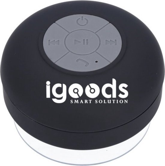 IGOODS Waterdichte Bluetooth Speaker - met Zuignap - Ingebouwde microfoon - Bluetooth 3.0 - Badkamer & Douche Speaker - Zwart van Igoods