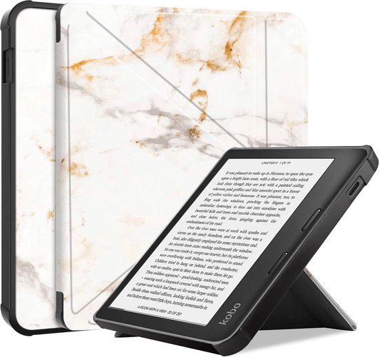 imoshion Ereader Cover / Hoesje Geschikt voor Tolino Vision 6 / Kobo Libra 2 - imoshion Design Origami Bookcase - White Marble van iMoshion