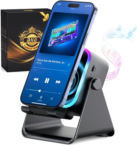 Inductie Speaker met Telefoonhouder – Bluetooth Luidspreker – Draadloze Smartphone Versterker – Compact & Multifunctioneel – Voor Bureau, Thuis & Reizen