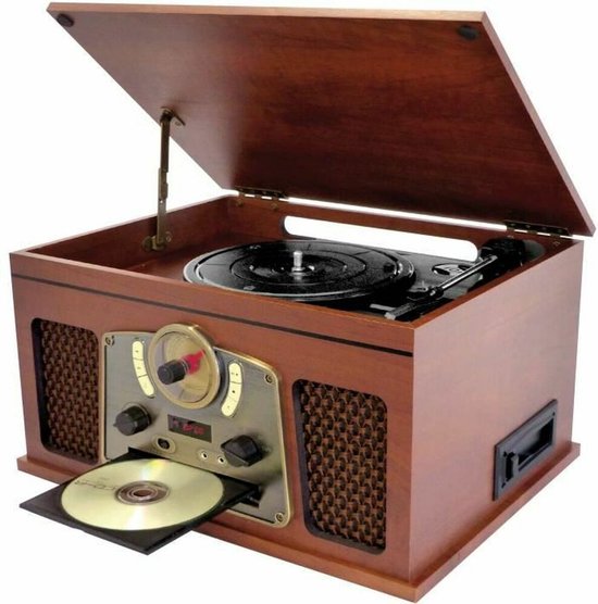 INOVALLEY RETRO10E-BTH-N - Retro HiFi-systeem - Bluetooth-connectiviteit, USB, Vinyls, CD, K7-audio, FM-radio, Aux-In - Oud hout van Inovalley