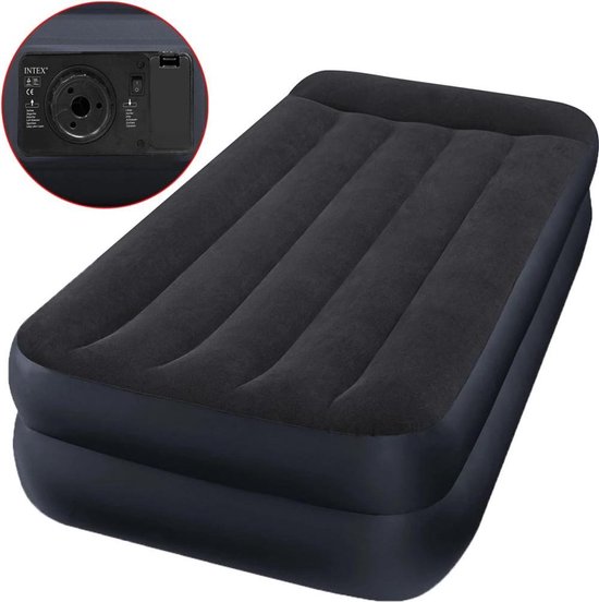 Intex Luchtbed verhoogd met ingebouwd kussen PVC 99x191x42cm zwart 64122 van Intex