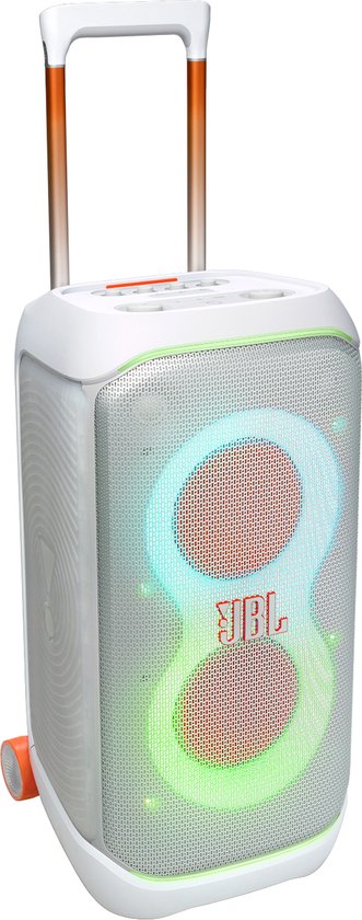 JBL Partybox Stage 320 - Draadloze Bluetooth Party Speaker - Op Wielen - Uitschuifbare Hangreep - LED verlichting - 18 uur - Spatwaterdicht – Wit van Merkloos