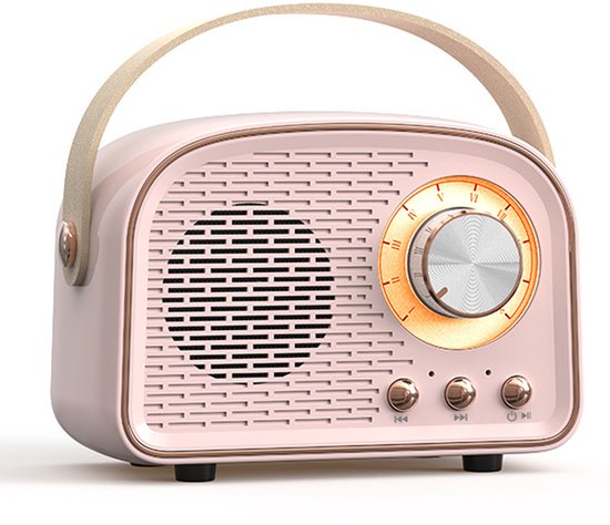 JeiibrZui Retro Bluetooth-luidspreker - Vintage Draagbare Draadloze Luidspreker - Draadloos/Bluetooth 5.0/TF Kaart/AUX - 1 Stuk - Roze van Merkloos