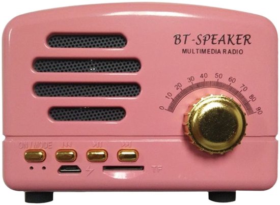 JeiibrZui Retro Bluetooth Speaker - Vintage Bluetooth Speaker - 3W Vermogen 1200 mAh Batterij 5-8 Uur Speelduur - 1 Stuk - Roze van Merkloos