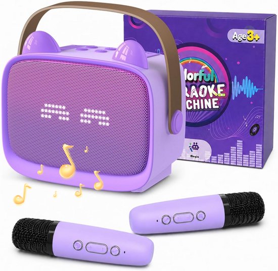 Juksun® Kinder Karaoke Set met 2 Draadloze Microfoons - Draagbare Bluetooth Speaker met RGB LED Verlichting en 4 Stemeffecten - Voor Kinderen en Volwassenen