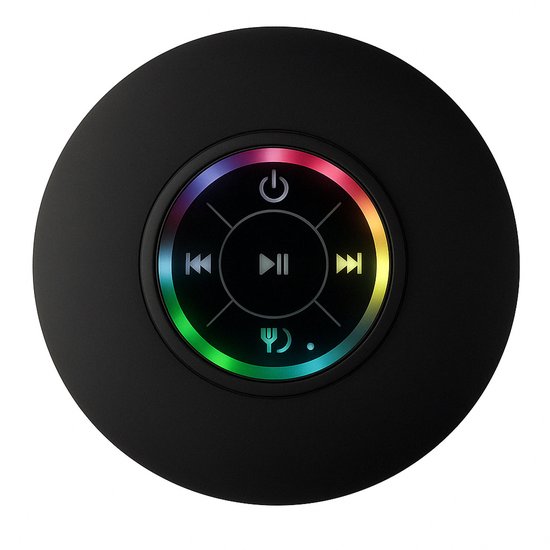 JustValue Douche Speaker - 6 x 6 x 3 CM - Bluetooth Badkamer Speaker - Waterproof - RGB Led Verlichting - Zwart van Merkloos