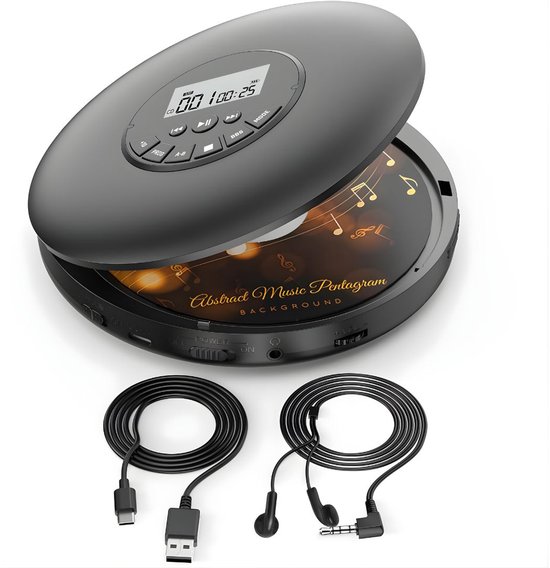 KAD® CD Speler - Draagbare CD Speler - Portable CD Speler - Zwart - 21cm x 17cm x 4cm van kad