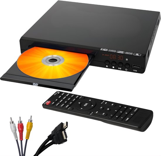 KAD® DVD Speler Met HDMI - Compacte DVD Speler met HDMI-Aansluiting - Full HD Up-scaling - Inclusief Afstandsbediening & HDMI-Kabel - Regiovrij - Zwart - 28cm x 27cm x 7cm van kad