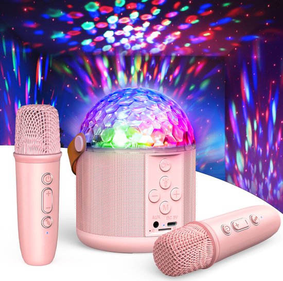 Karaoke machine Set met 2 microfoons - Karaokeset Draagbare Bluetooth - luidspreker licht - Cadeau Speelgoed Meisjes 3+ - Disco Licht en 5 Geluidseffecten - Speelgoedmicrofoon