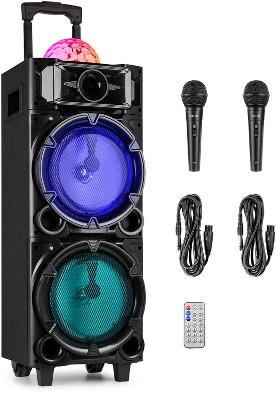 Karaoke set - Fenton LIVE290 Party speaker met microfoons en discolamp - Met Bluetooth - 300W van Fenton