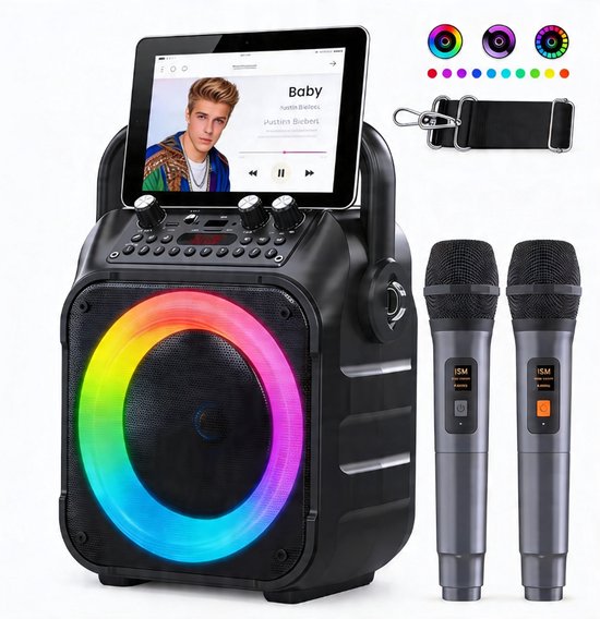 Karaoke Set met 2 Microfoons Draadloos & Krachtig Geluid - Karaoke Microfoon Bluetooth Speaker Met LED Verlichting - Karaoke Set voor Volwassenen Draagbaar & Compact Design - Ideaal Voor Feestjes en Thuisgebruik - Met Lichteffecten
