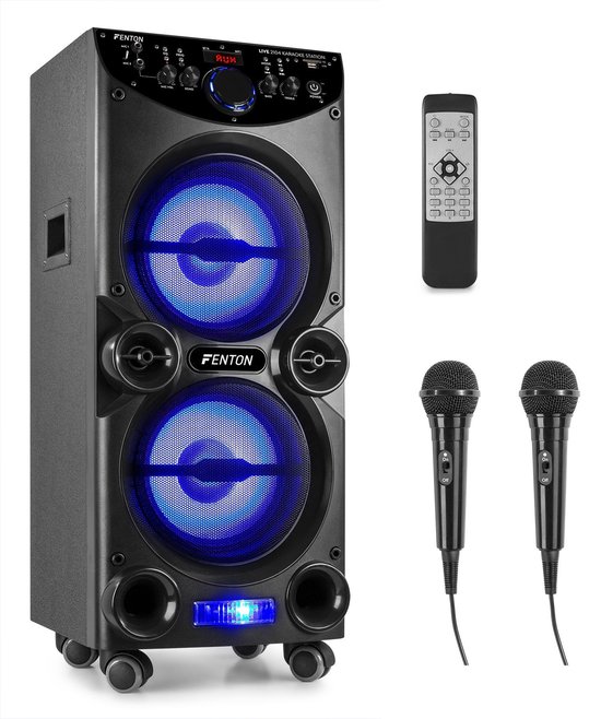 Karaoke set met 2 Microfoons en LED Effect Licht - Fenton LIVE2104 - Bluetooth Speaker - 400 Watt van Fenton