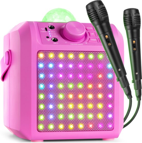 Karaoke set met 2 microfoons - Fenton KAR55P - Met discobol en Bluetooth - Voor kinderen - Roze