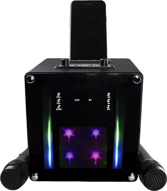 Karaoke Set Voor Volwassenen - Karaokesets Met 2 Microfoons + Geluidsgevoelige Lichten - Box + Draadloze Microfoon - 5W