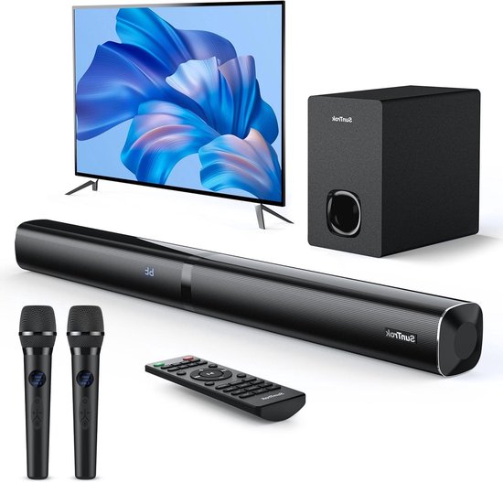 Karaoke Soundbar - Home Theater Systeem - Zingen en Films Kijken - Met Subwoofer en Microfoons - 815 cm Breed van Merkloos