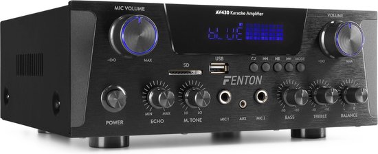 Karaoke versterker met Bluetooth - Fenton AV430B - 600W - 2 microfooningangen met echo - mp3 speler