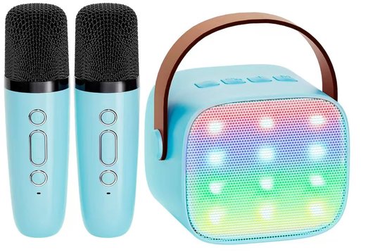 Karaokemachine - Wordt geleverd met 2 karaokemicrofoons - Premium Mini Karaokemachine - Kinderkaraokemachine met microfoon - Kinderdagcadeau/speelgoed - Geschikt voor kinderen van 3-12 jaar oud - Muziekluidspreker -Blauw