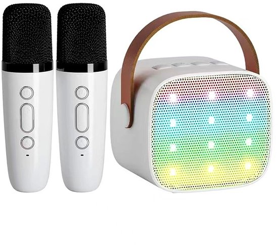 Karaokemachine - Wordt geleverd met 2 karaokemicrofoons - Premium Mini Karaokemachine - Kinderkaraokemachine met microfoon - Kinderdagcadeau/speelgoed - Geschikt voor kinderen van 3-12 jaar oud - Muziekluidspreker -Wit